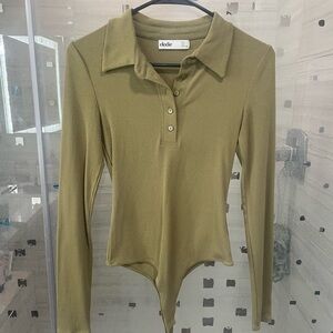 Olive Green Collared Bodysuit by Shein